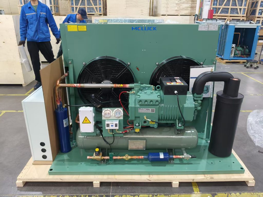 Meluck chiller room condensing unit with Bitzer compressor and dual cooling fans for stable energy-efficient refrigeration