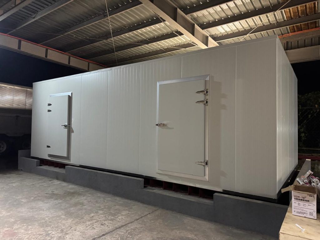 Meluck PU insulated chiller room exterior with double access doors for commercial cold storage applications
