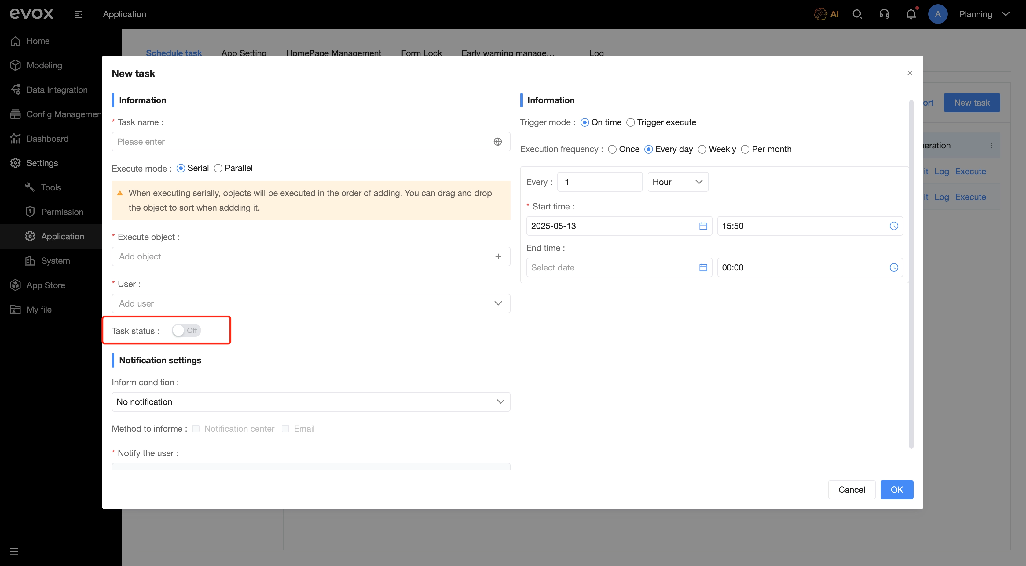 EVOX integration scheduling